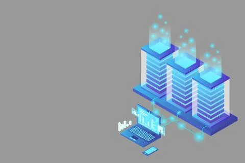 Mainframe, powered server, high technology concept, data center, cloud data s Illustrazione stock