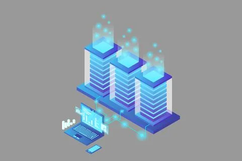 Mainframe, powered server, high technology concept, data center, cloud data s Stock Illustration