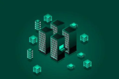 Mainframe, powered server, high technology concept, data center, cloud data s Stock Illustration