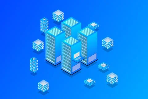Mainframe, powered server, high technology concept, data center, cloud data s Illustrazione stock