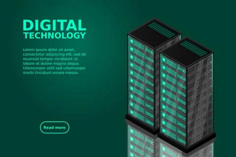 Mainframe, powered server, high technology concept, data center, cloud data s Illustrazione stock