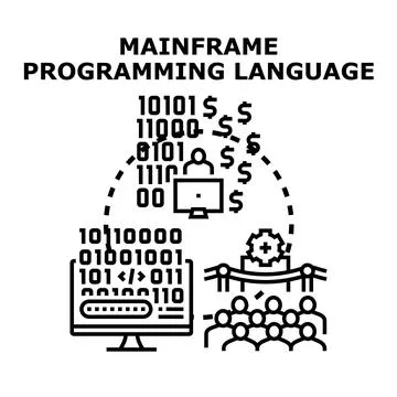 Mainframe programming language developing new software solutions Ilustración de archivo