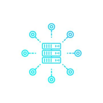 Mainframe, server, hosting service vector linear icon on white 스톡 일러스트