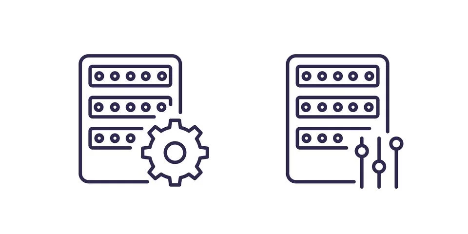 Mainframe, server settings line icons Stock Illustration