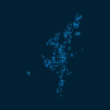 Mainland dotted glowing map. Shape of the island with blue bright bulbs. Ve.. Stock Illustration