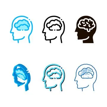 Mainly cloudy clouds in man silhouette set mind vector Stock Illustration