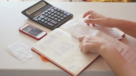 Maintain documentation and invoices, do accounting with the blkonot, checks Stock Footage 73870428