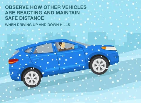 Maintain safe distance when driving up and down hills. Side view. Stock Illustration