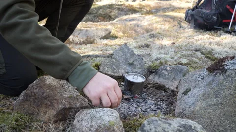 Maintaining Campfire for Cooking with Stick in Forest Vidéo 333403525