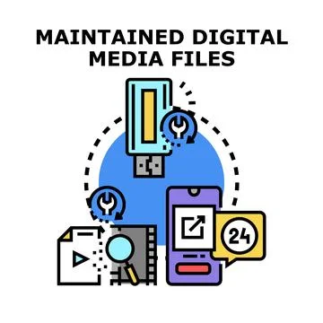 Maintaining digital media files and content management Stock Illustration