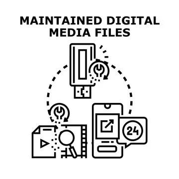 Maintaining digital media files and content management Stock Illustration