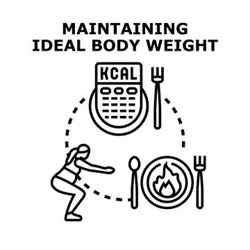 Maintaining ideal body weight balancing calorie intake and exercise Stock Illustration