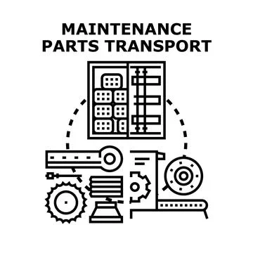Maintaining industrial equipment with essential spare parts transport Stock Illustration