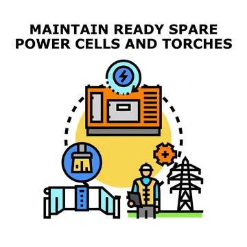 Maintaining ready spare power cells and torches concept Stock Illustration