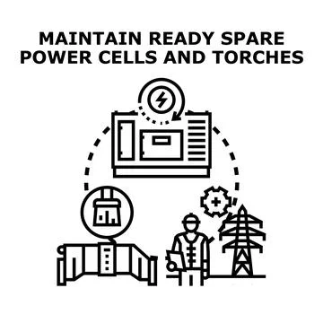 Maintaining ready spare power cells and torches concept Stock Illustration