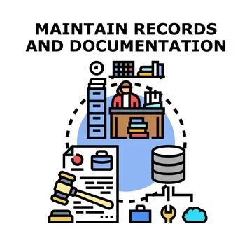 Maintaining records and documentation for compliance and management Stock Illustration