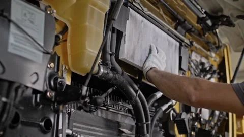Maintenance and replacement of a dirty air filter on a freight wagon Stock Footage 261289801