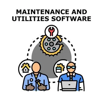 Maintenance and utilities software developing management concept Stock Illustration