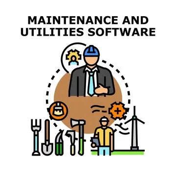 Maintenance and utilities software for infrastructure management Stock Illustration