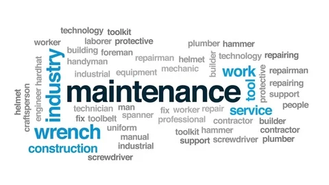 Maintenance animated word cloud, text design animation. Stock Footage 78551085
