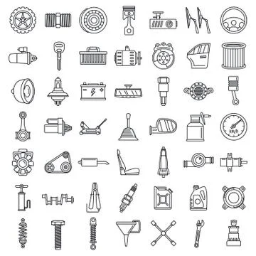 Maintenance car part icon set, outline style Stock Illustration