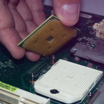 Maintenance computer cpu hardware upgrade of asus motherboard componen Stock Photos