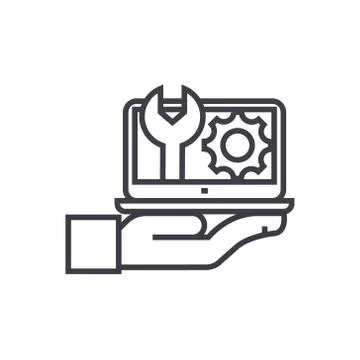 Maintenance, computer support concept vector thin line icon, symbol, sign Stock Illustration