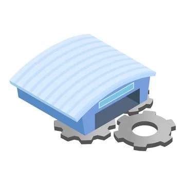 Maintenance concept icon isometric vector. Gear and hangar building icon Ilustración de archivo