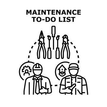 Maintenance to do list concept with worker and tools Stock Illustration