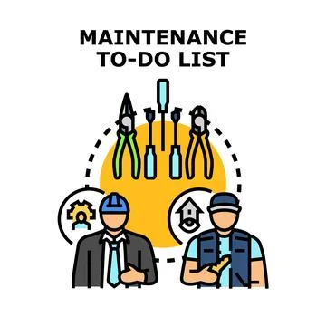 Maintenance to do list concept with worker and tools Stock Illustration