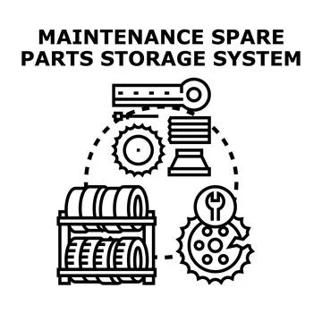 Maintenance e commerce spare parts storage system concept Stock Illustration