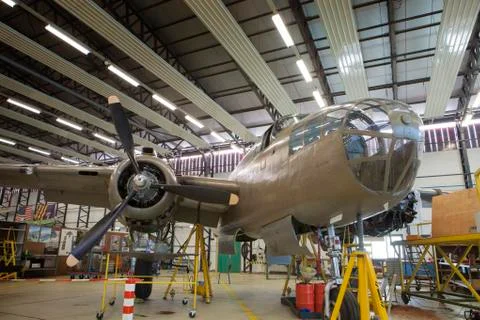 Maintenance of engine in an airplane Stock Photos