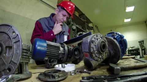 Maintenance Engineer Thinking Stock Footage 51140186