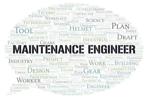 Maintenance Engineer typography word cloud create with the text only Stock Illustration