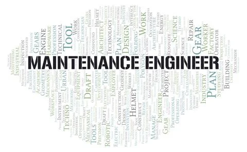 Maintenance Engineer typography word cloud create with the text only Stock Illustration
