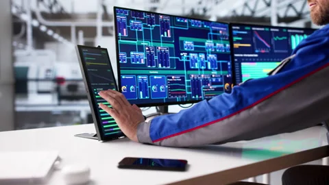 Maintenance Engineer Using SCADA System Stock Footage 328403832
