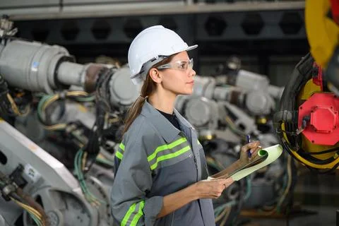 Maintenance engineer worker working with robotic machine automation Stock Photos