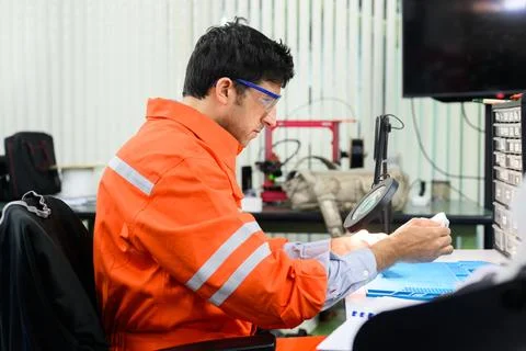Maintenance engineer working and solving problems on machine Stock Photos