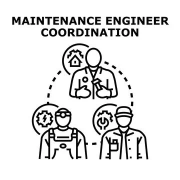 Maintenance engineers coordinating technical services and repair work Stock Illustration
