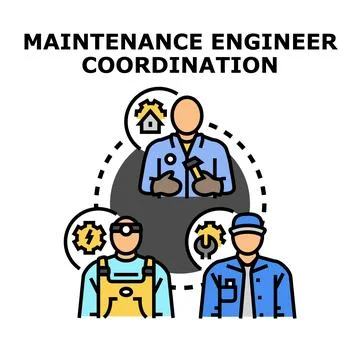 Maintenance engineers coordinating technical services and repair work Stock Illustration