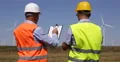 Maintenance Engineers Team Check Technical Drawings Windmills Energy Producing 4k or 4k+ Resolution
