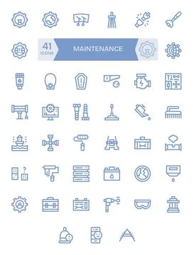 Maintenance Essential Vector Set including 41 Grid Fitted Bold Line Retina .. Stock Illustration