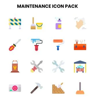 Maintenance Flat Bundle Icons Pack Stock Illustration