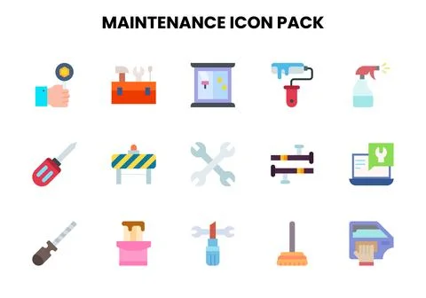 Maintenance Flat Bundle Icons Pack Stock Illustration