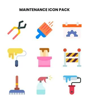 Maintenance Flat Collection Icons Pack Stock Illustration