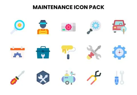 Maintenance Flat Design Icons Pack Stock Illustration