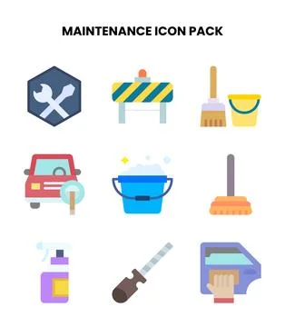 Maintenance Flat Scalable Icons Pack Stock Illustration