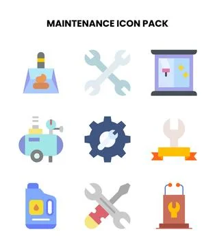 Maintenance Flat Scalable Icons Pack Stock Illustration