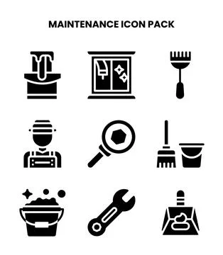 Maintenance Glyph Bundle Icons Pack Stock Illustration