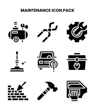 Maintenance Glyph Design Icons Pack Stock Illustration